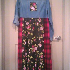 Medium Maxi Denim Flannel Floral Duster